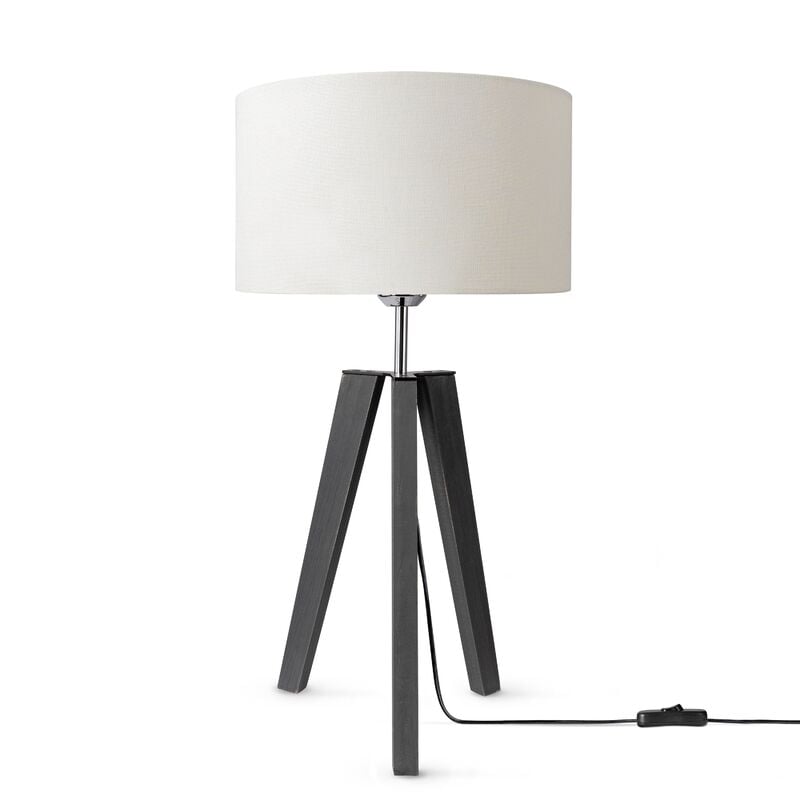 foto del prodotto lampada da tavolo treppiede da comodino da terra e27 stoffa paralume uni bianco 28cm , lampada da tavolo nero paco home