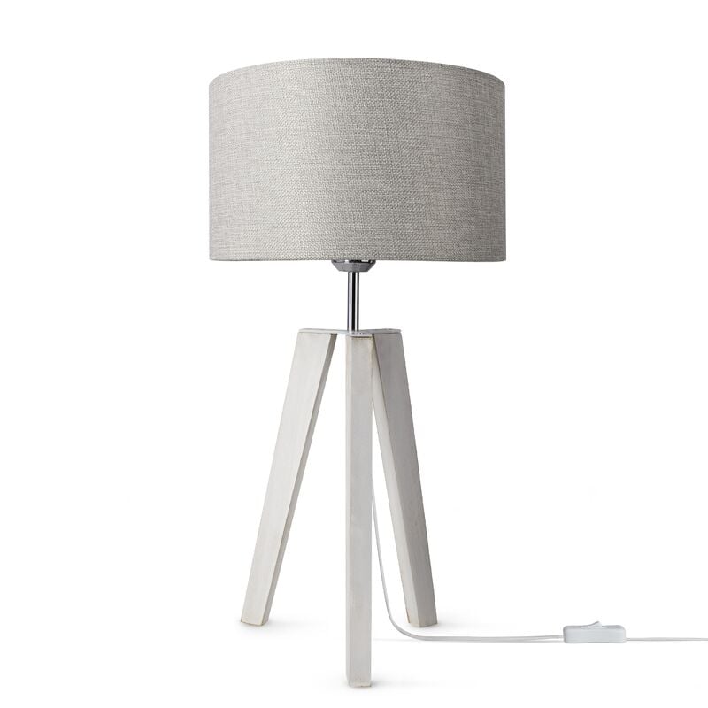 foto del prodotto lampada da tavolo treppiede da comodino da terra e27 stoffa paralume uni grigio 28cm , lampada da tavolo bianca paco home