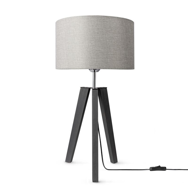 foto del prodotto lampada da tavolo treppiede da comodino da terra e27 stoffa paralume uni grigio 28cm , lampada da tavolo nero paco home