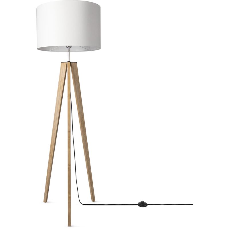 foto del prodotto lampada da tavolo treppiede da comodino da terra e27 stoffa paralume uni lampada da terra bamb , bianco 44.5 cm paco home