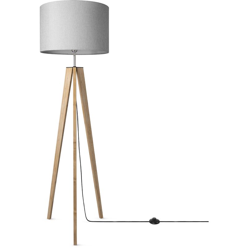 foto del prodotto lampada da tavolo treppiede da comodino da terra e27 stoffa paralume uni lampada da terra bamb , grigio 44,5 cm paco home