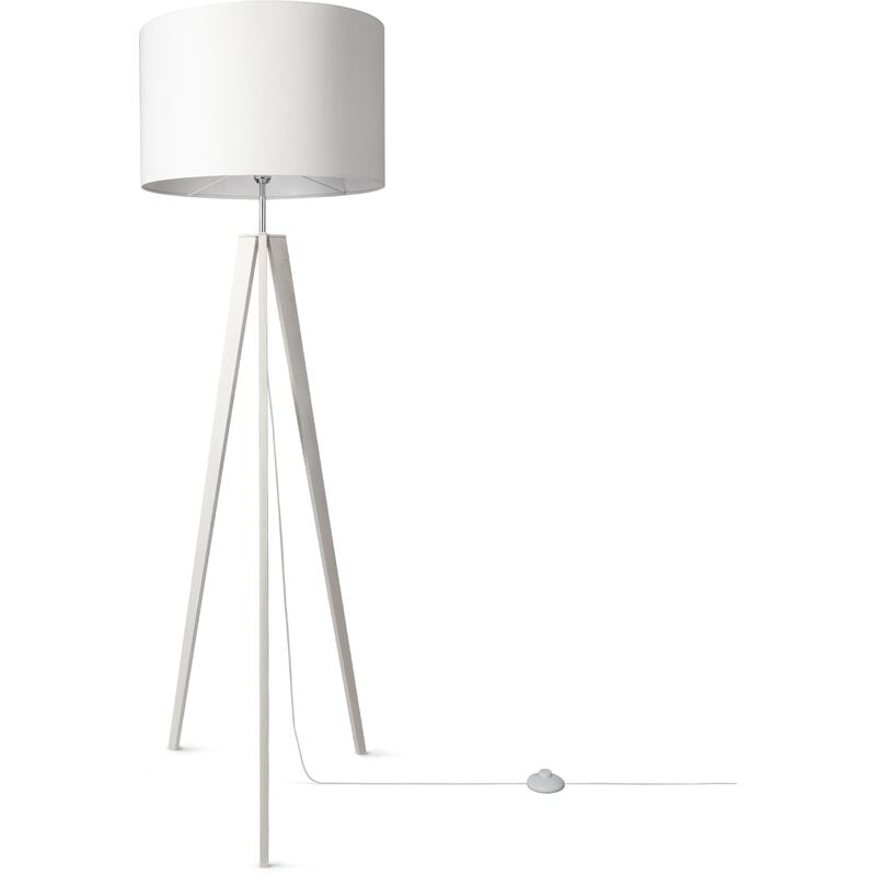 foto del prodotto lampada da tavolo treppiede da comodino da terra e27 stoffa paralume uni lampada da terra bianca, bianco 44.5 cm paco home