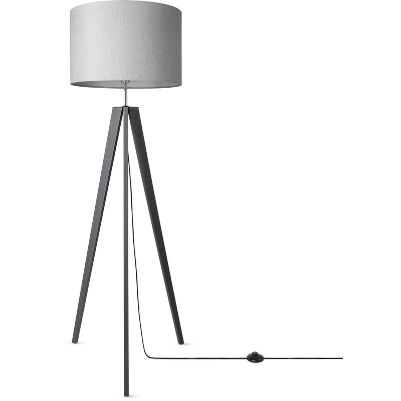 foto del prodotto lampada da tavolo treppiede da comodino da terra e27 stoffa paralume uni lampada da terra nero, grigio 44,5 cm paco home