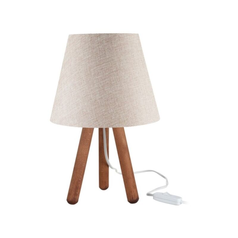 foto del prodotto lampada da tavolo treppiede noce e paralume colore beige pino asz1452