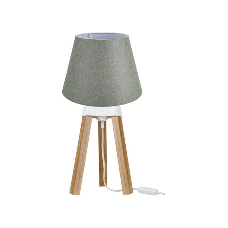 foto del prodotto lampada da tavolo treppiede rovere e paralume tessuto colore verde pikoro2638