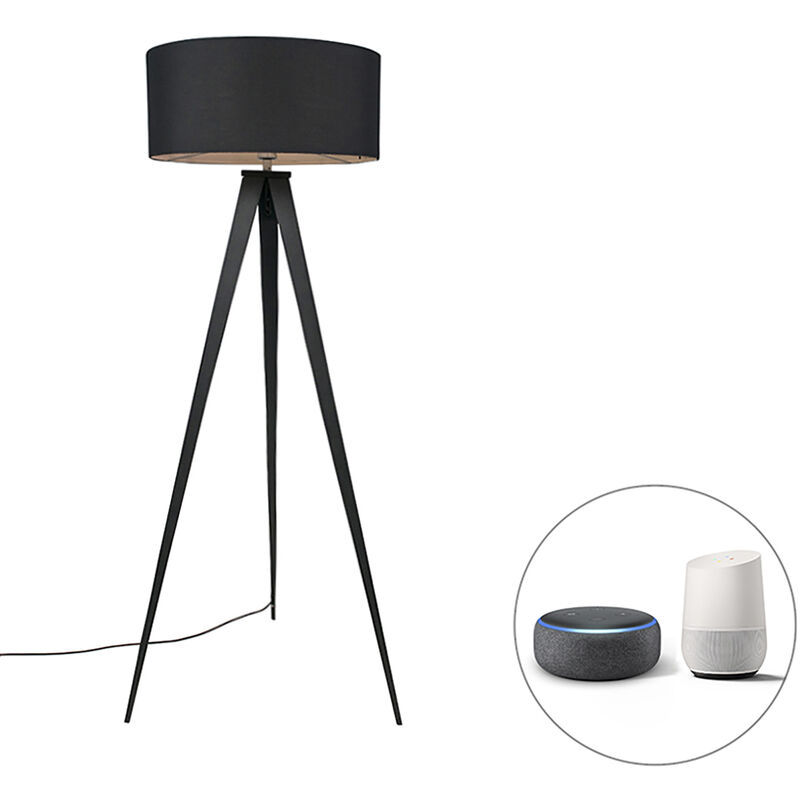 foto del prodotto lampada da tavolo tripode ilse moderno acciaio,tessuto nero oblungo e27 max. 1 x 4.9 watt qazqa