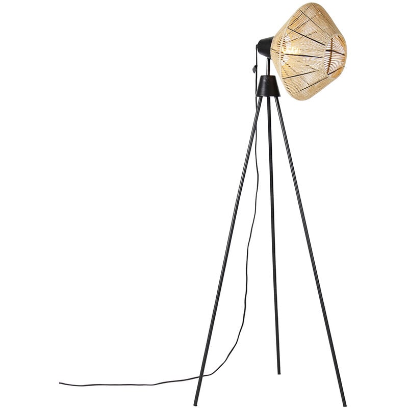 foto del prodotto lampada da tavolo tripode jenthe rustico corda,acciaio nero legno oblungo max. 1 x watt qazqa