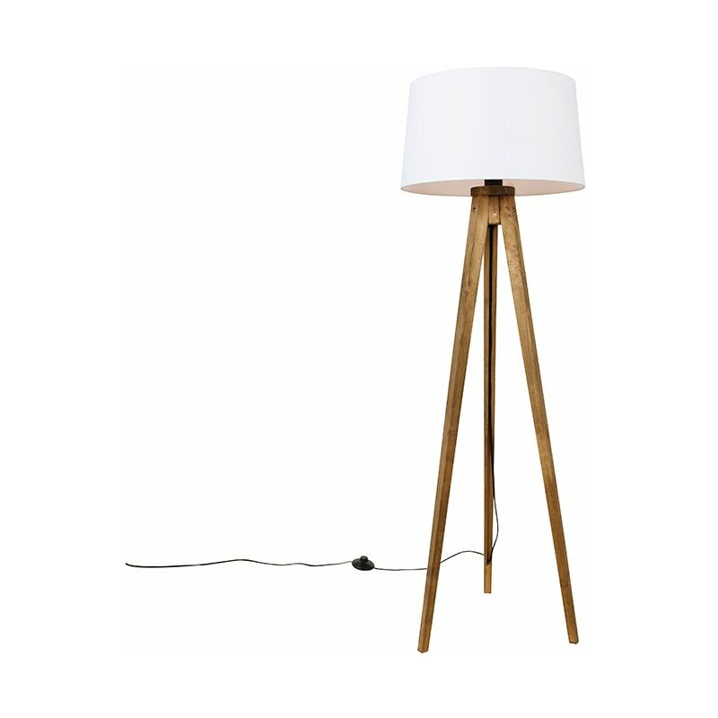 foto del prodotto lampada da tavolo tripode tripodclassic rustico legno,lino,tessuto bianco marrone oblungo max. 1 x watt qazqa
