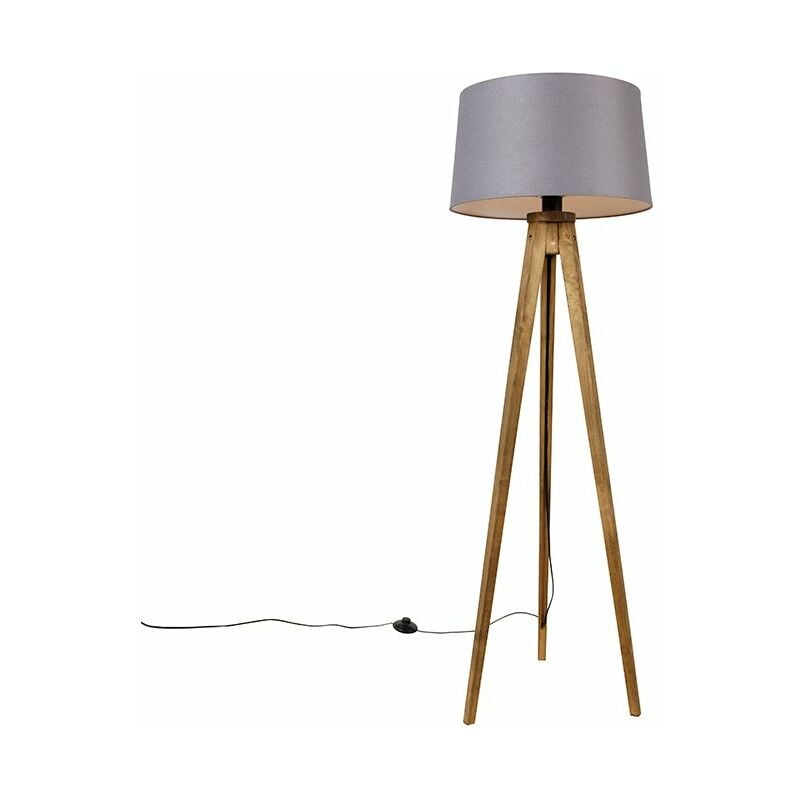 foto del prodotto lampada da tavolo tripode tripodclassic rustico legno,lino,tessuto grigio marrone oblungo max. 1 x watt qazqa