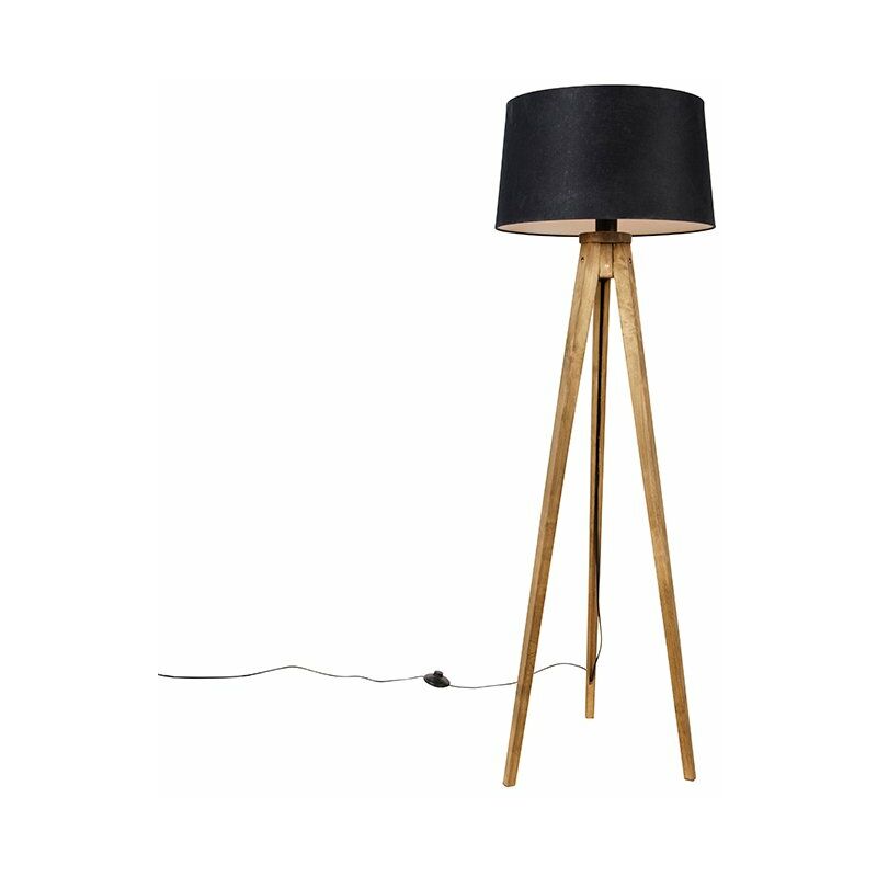 foto del prodotto lampada da tavolo tripode tripodclassic rustico legno,lino,tessuto nero marrone oblungo max. 1 x watt qazqa