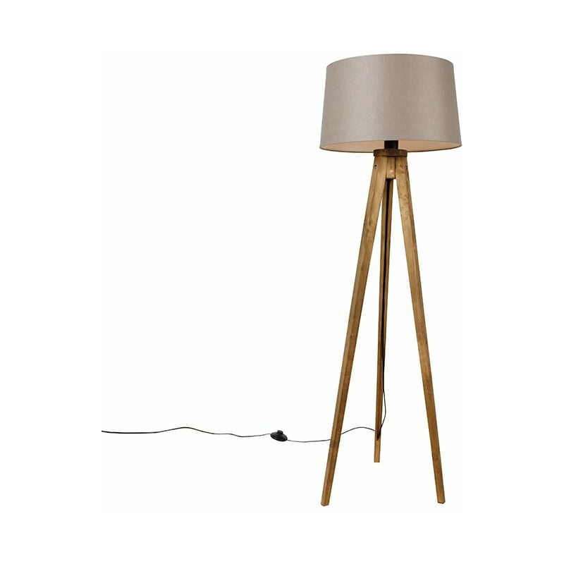 foto del prodotto lampada da tavolo tripode tripodclassic rustico legno,lino,tessuto taupe marrone oblungo max. 1 x watt qazqa