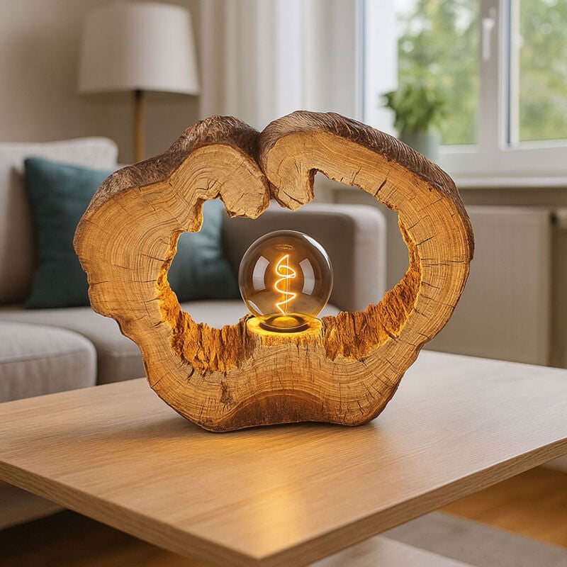 foto del prodotto lampada da tavolo tronco d'albero lampada da comodino effetto legno lampada da tavolo albero disco, plastica, 1x e27, lxh 30,5 x 25,5 cm