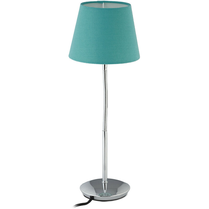 foto del prodotto lampada da tavolo vintage, abat jour da comodino, paralume in stoffa, base in metallo, attacco e14, turchese relaxdays