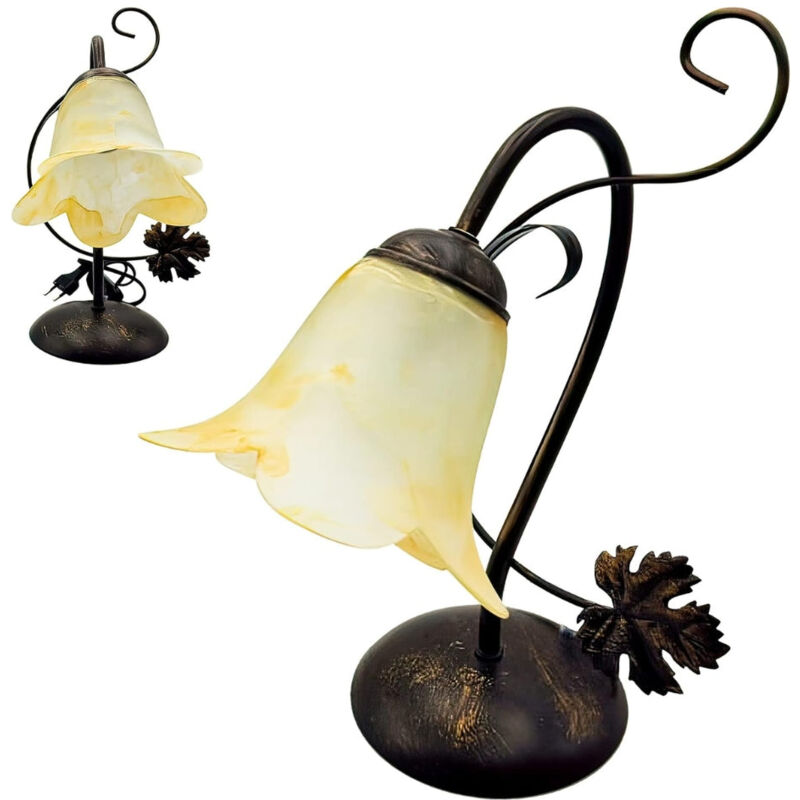 foto del prodotto lampada da tavolo vintage e14 in metallo spazzolato con paralume in vetro artigianale elegante illuminazione per comodini e scrivanie daian maka