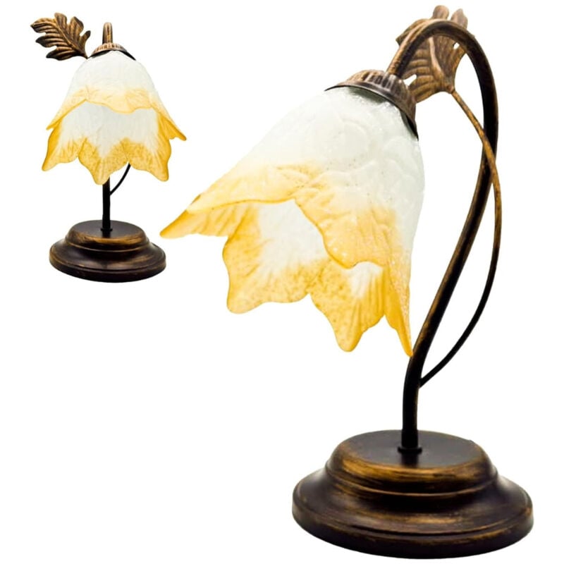 foto del prodotto lampada da tavolo vintage e14 in metallo spazzolato con paralume in vetro artigianale elegante illuminazione per comodini, scrivanie e uffici