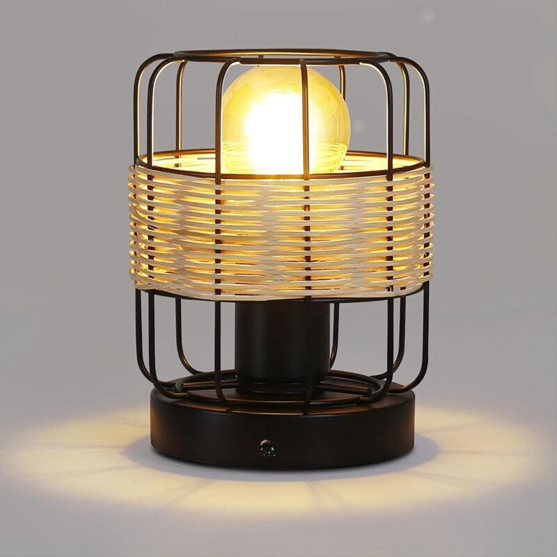 foto del prodotto lampada da tavolo vintage gbly lampada da comodino retr piccolo soggiorno nero in rattan metallo e27 decorazione della casa di campagna per camera