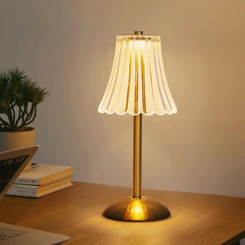 foto del prodotto lampada da tavolo wireless, lampada da comodino touch dimmerabile, lampada da tavolo a led in cristallo ricaricabile usb a 3 colori per camera da