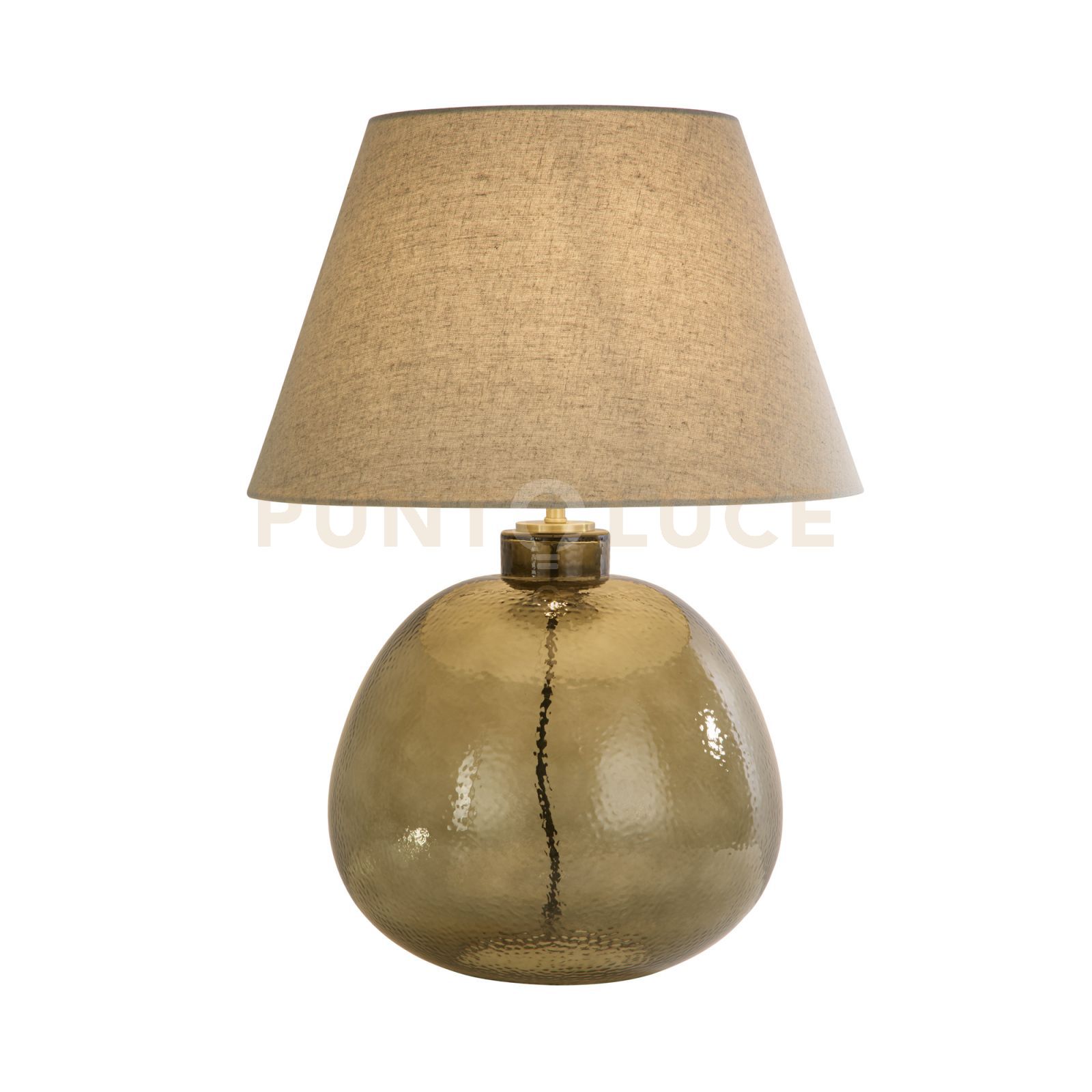 foto del prodotto lampada da tavolo zenith 1lt, vetro verde con paralume in lino naturale