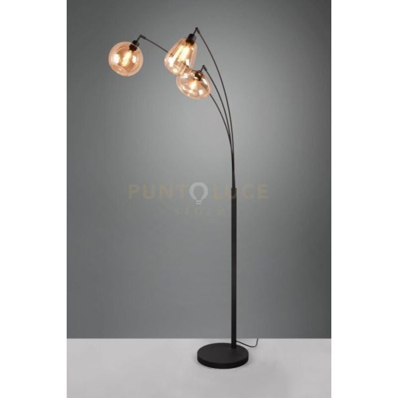 foto del prodotto lampada da terra 3 luci, metallo, nero e ambra, h 200 cm, lumina
