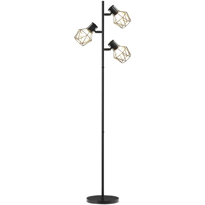 foto del prodotto lampada da terra 3 luci orientabili 40w 41x28x169 cm in metallo nero