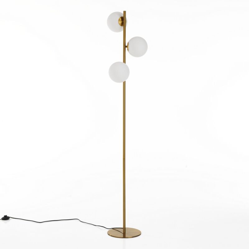 foto del prodotto lampada da terra 3 paralumi in acciaio finitura ottone cm. .30 h.160