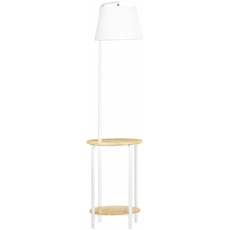 foto del prodotto lampada da terra 37x162 cm con tavolino a 2 livelli in acciaio e bamb bianco