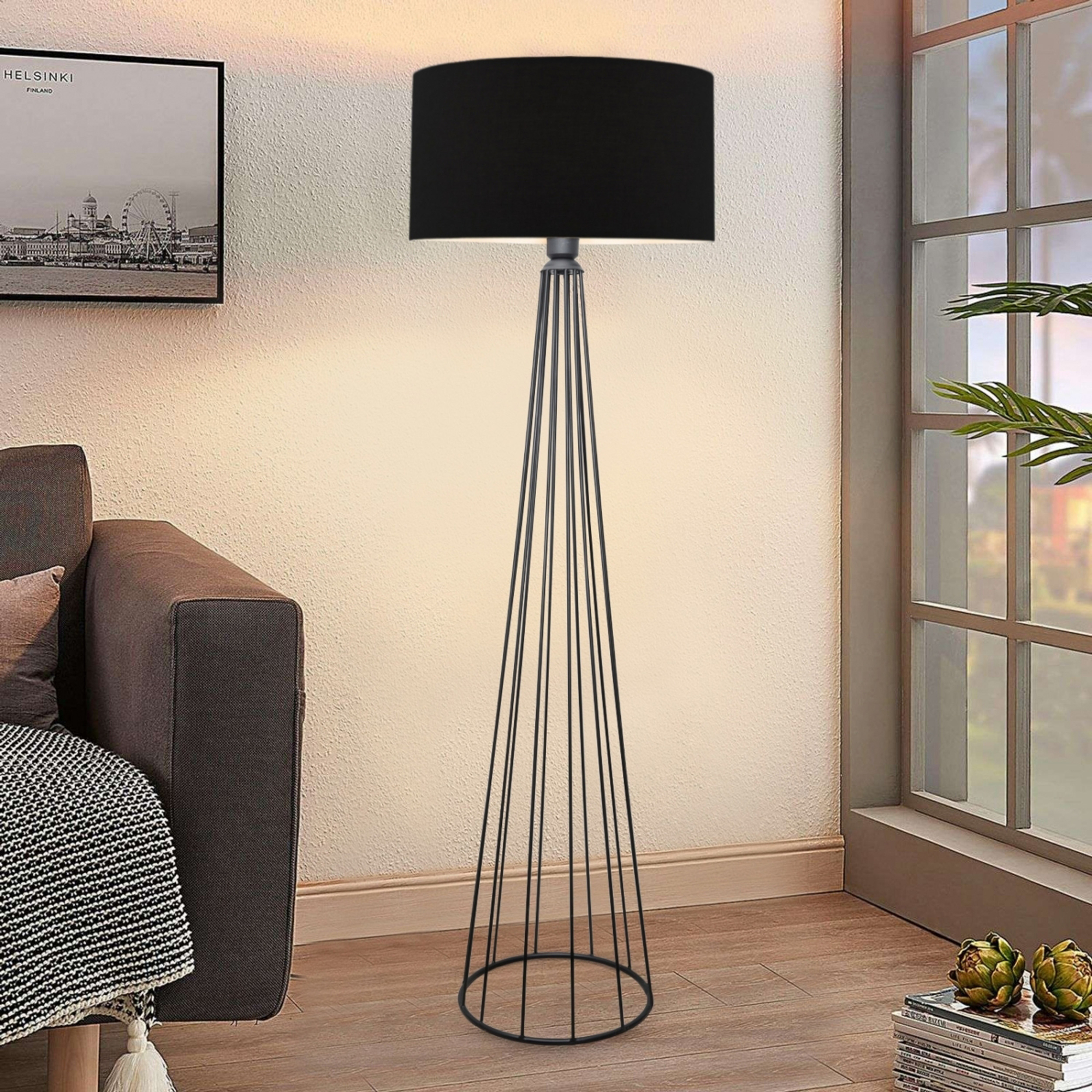 foto del prodotto lampada da terra 39 neath 39 altezza 155 cm piantana con paralume cilindrico in tessuto lampada a stelo in metallo 