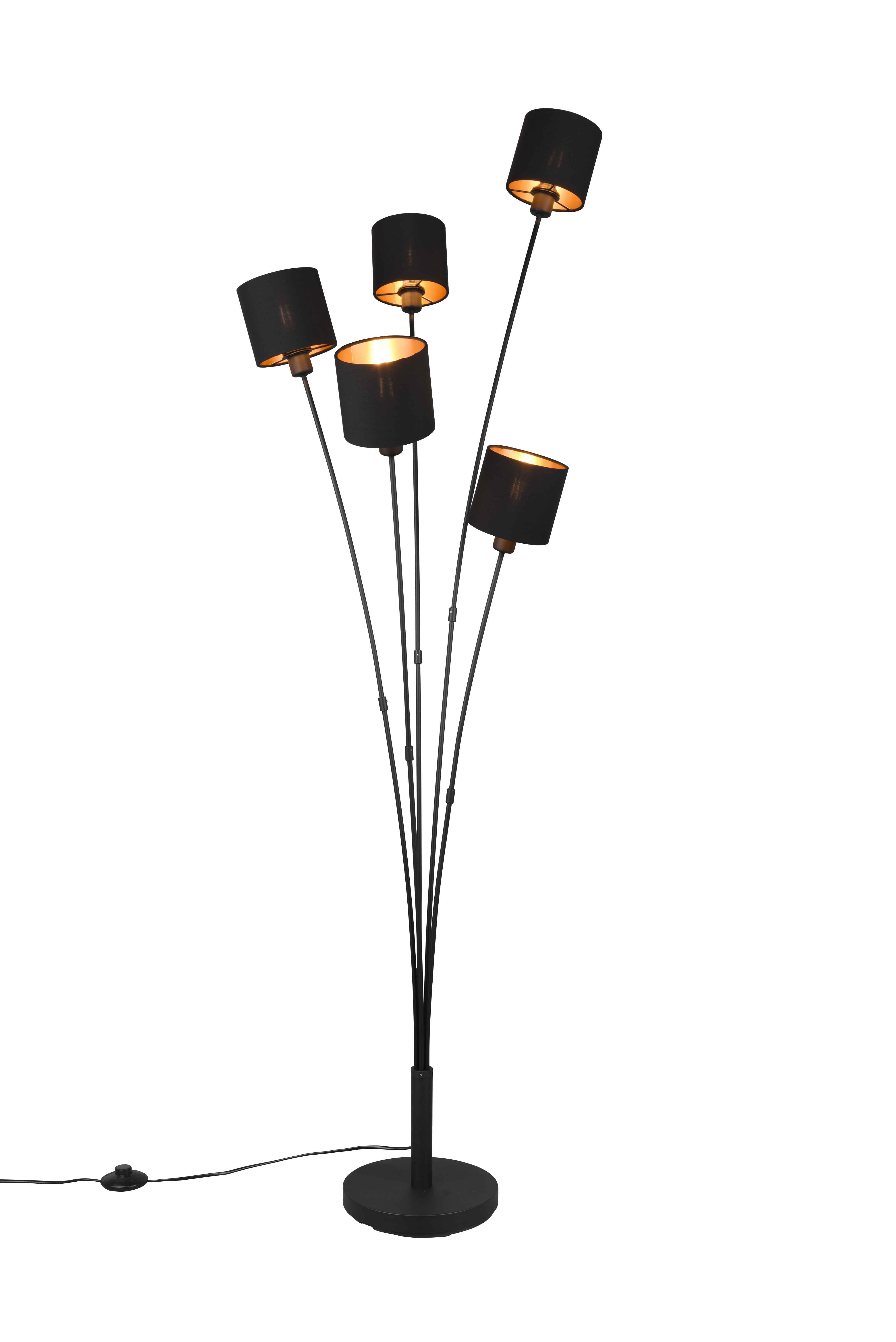 foto del prodotto lampada da terra 5 luci, metallo, nero opaco e oro, h 163 cm, tommy