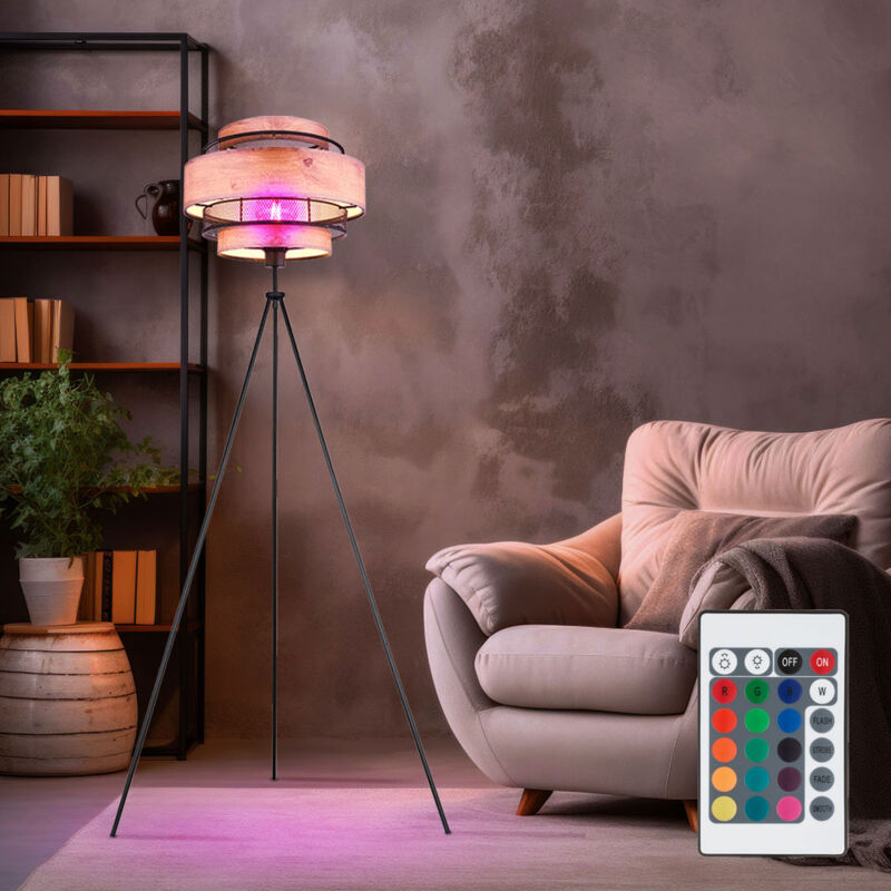 foto del prodotto lampada da terra a led dimmerabile con telecomando lampada da soffitto in legno lampada da soggiorno lampada laterale camera da letto, cambio colore