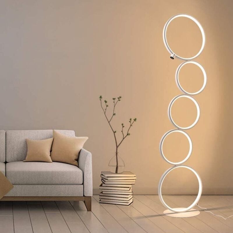foto del prodotto lampada da terra a led dimmerabile interruttore touch da 32 w, lampada da terra moderna, plafoniera in alluminio bianco caldo, 5 fiamme, lampada da