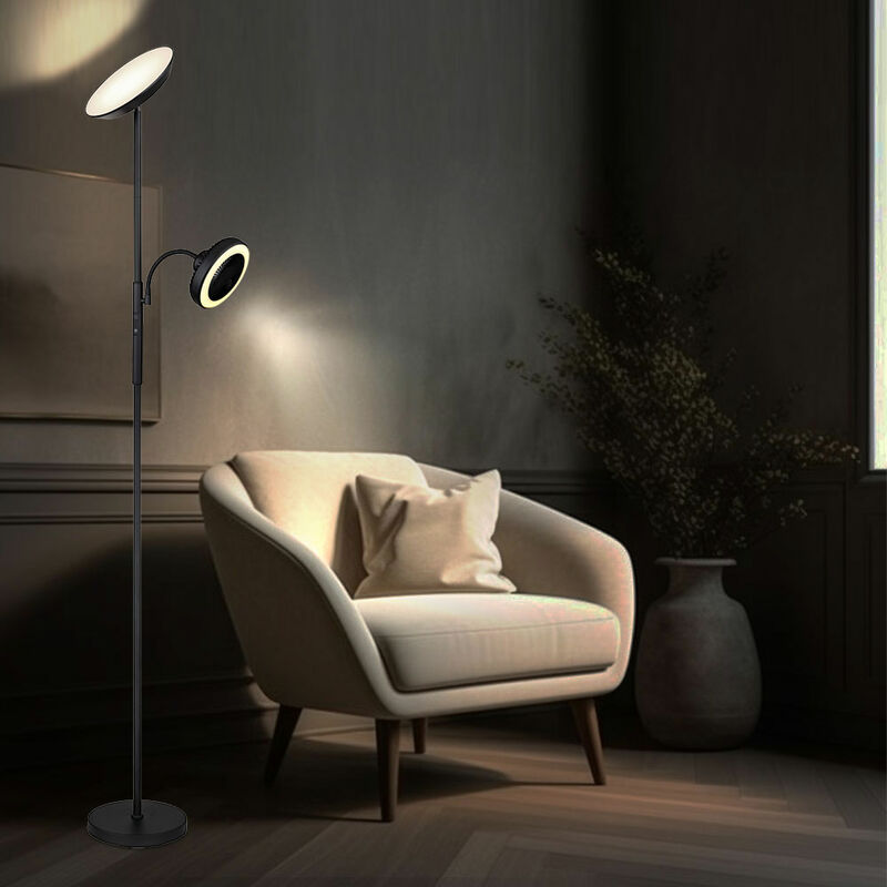 foto del prodotto lampada da terra a led faretto da soffitto lampada da terra lampada da soggiorno, metallo plastica cromo nero, ventilatore dimmerabile con touch