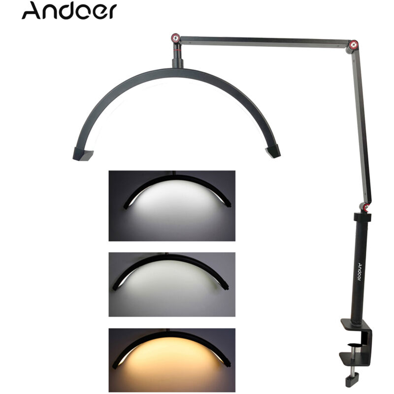 foto del prodotto lampada da terra a led, lampada 3000k 6000k, lampada a mezzaluna regolabile a 360 per tatuatori, truccatori, studi di bellezza, cura della pelle,