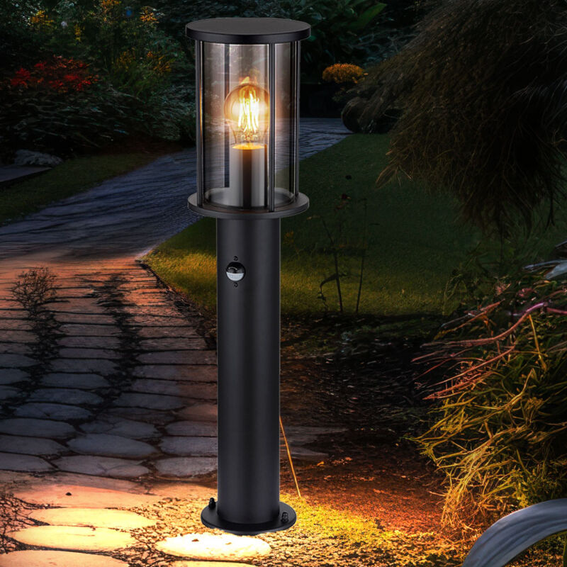 foto del prodotto lampada da terra a led lampada da giardino lampada da esterno metallo nero vetro fumo rilevatore di movimento acciaio inox, 7w806lm bianco caldo, h