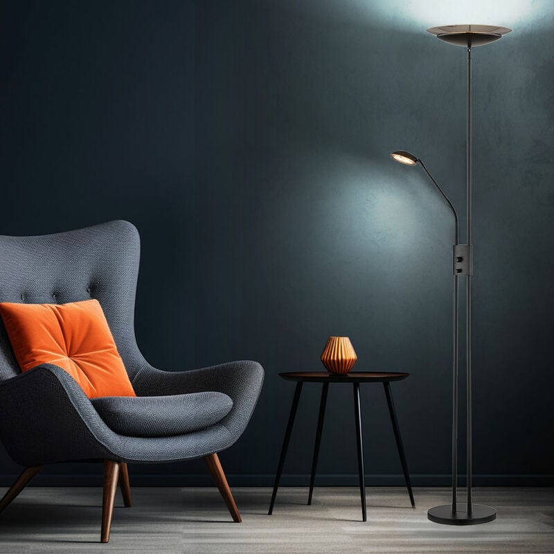 foto del prodotto lampada da terra a led lampada da soggiorno lampada da camera da letto, metallo vetro nero plastica color fumo, braccio di lettura dimmerabile flexo