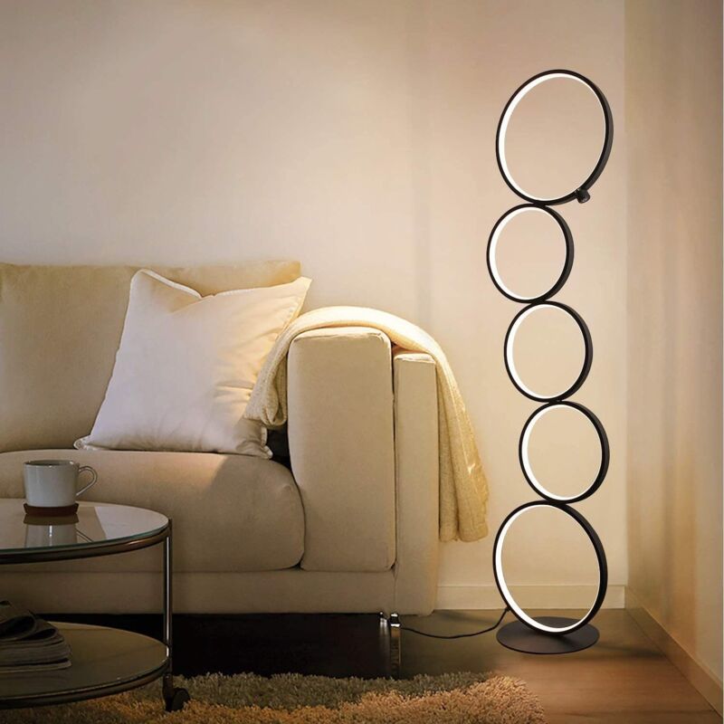 foto del prodotto lampada da terra a led lampada da terra moderna dimmerabile 32w interruttore touch bianco caldo 3000k lampada da terra in alluminio a 5 anelli con