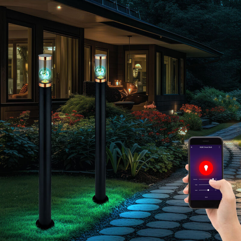 foto del prodotto lampada da terra a led, paletto luminoso, segnapasso, dimmerabile, lampade da giardino, nero, controllo tramite app, acciaio inossidabile rame, 10w