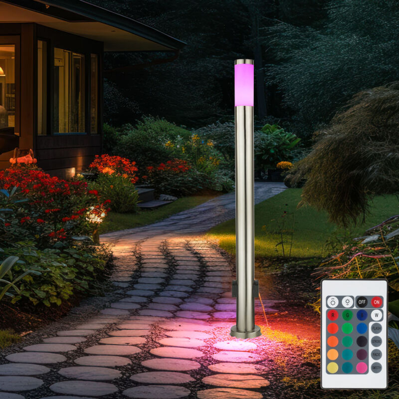 foto del prodotto lampada da terra a led per esterni acciaio inox illuminazione da giardino presa di alimentazione distributore dimmer incl. telecomando