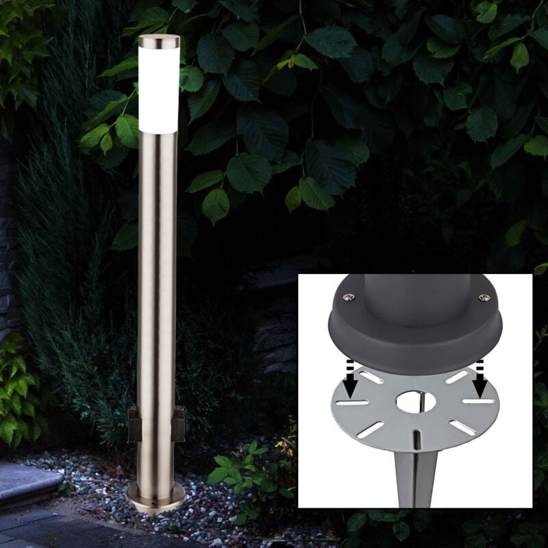 foto del prodotto lampada da terra a led per esterni, argento, luce per sentieri in acciaio inox lampada da giardino 2x presa esterna, 7w 560lm bianco caldo, dxh 7,6 x