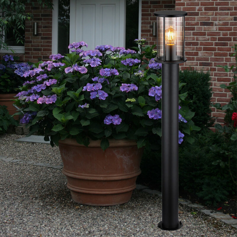 foto del prodotto lampada da terra a led per patio lampada da terra per giardino, acciaio inox vetro nero fum , 7w 806lm bianco caldo, dxh 14,3 x 100cm