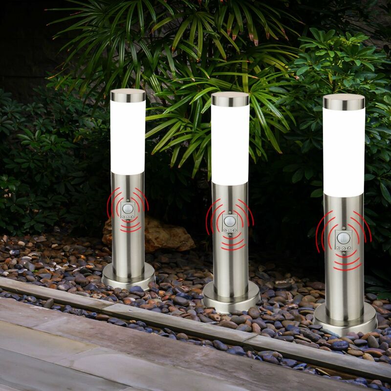 foto del prodotto lampada da terra a led per vialetti, lampada da giardino in acciaio inossidabile, lampada da esterno con rilevatore di movimento, argento, 9w 810lm