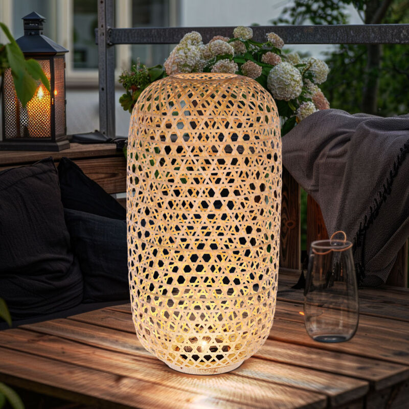 foto del prodotto lampada da terra a luce solare con intreccio di cesti, lampada da esterno in bamb , lanterna solare, in piedi, led bianco caldo, pxa 22,5x56,5 cm
