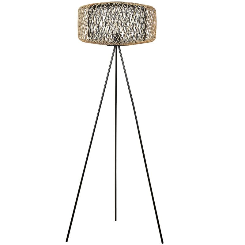 foto del prodotto lampada da terra a stelo in bamb con paralume aperto e base in metallo 120 cm naturale e nera javari