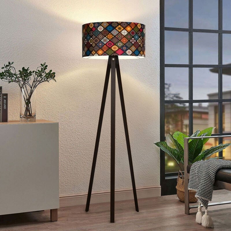 foto del prodotto lampada da terra a treppiede newport alta 140 cm paralume cilindrico multicolore lux.pro