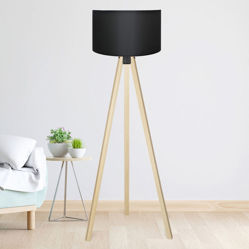 foto del prodotto lampada da terra a treppiede newport alta 140 cm paralume cilindrico nero lux.pro