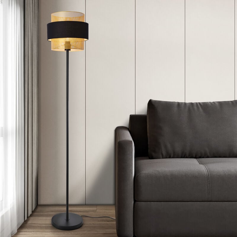 foto del prodotto lampada da terra albans con paralume a doppio cilindrico oro nero lux.pro