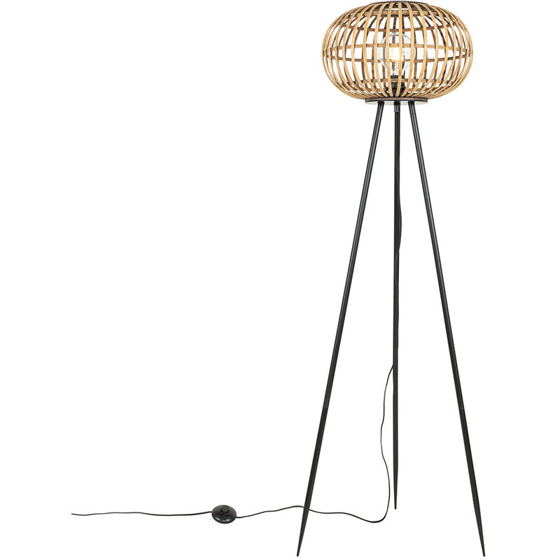 foto del prodotto lampada da terra amira orientale bamboo,acciaio legno nero tondo max. 1 x watt qazqa