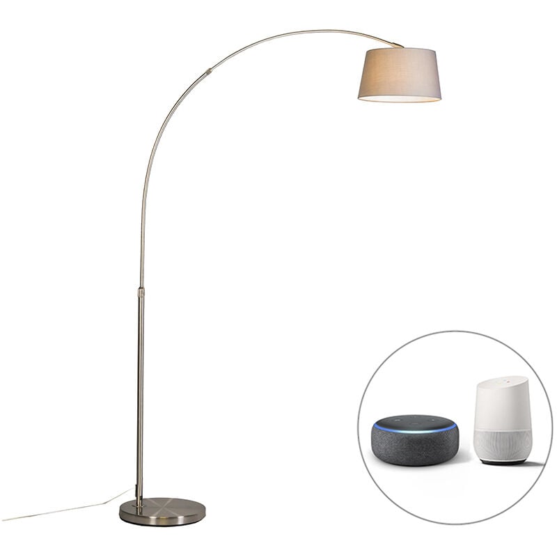 foto del prodotto lampada da terra arco arc moderno acciaio,tessuto grigio acciaio tondo e27 max. 1 x 9 watt qazqa