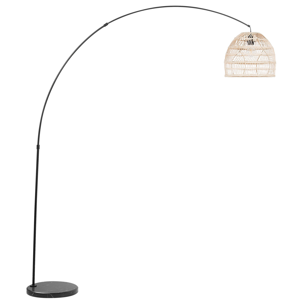 foto del prodotto lampada da terra arco in metallo nero 195 cm con paralume in rattan