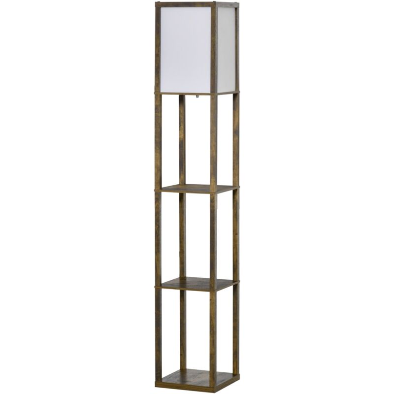 foto del prodotto lampada da terra attacco e27 potenza 40w con mensole in mdf colore legno