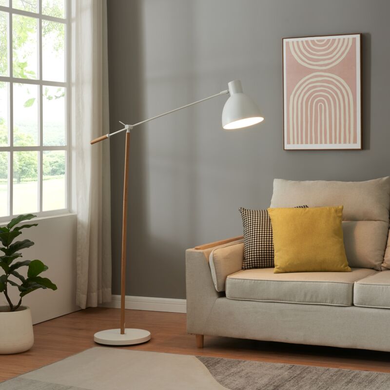 foto del prodotto lampada da terra banchory con paralume a cono girevole e braccio regolabile effetto legno bianco lux.pro
